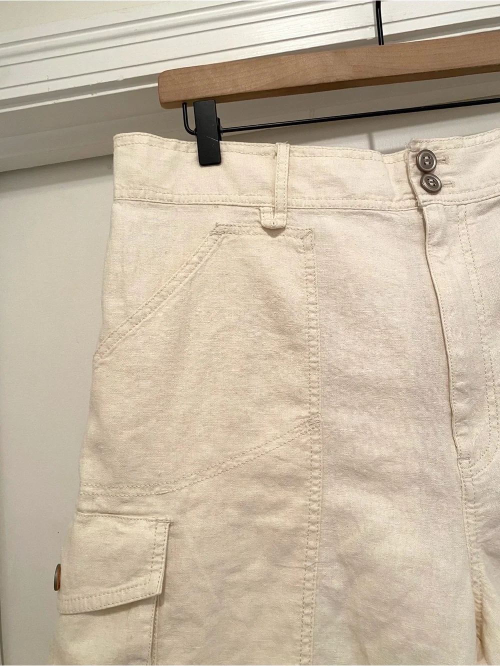 PILCRO BY ANTHROPOLOGIE Beachy Tidal Cargo Denim Shorts Size 32 Cream - Picture 7 of 10